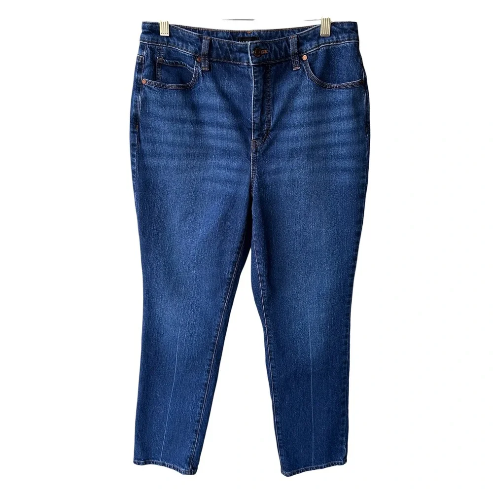 Talbots Jeans Pants Straight Leg Blue Wash Dark High Rise Preppy Size 10 Petite
